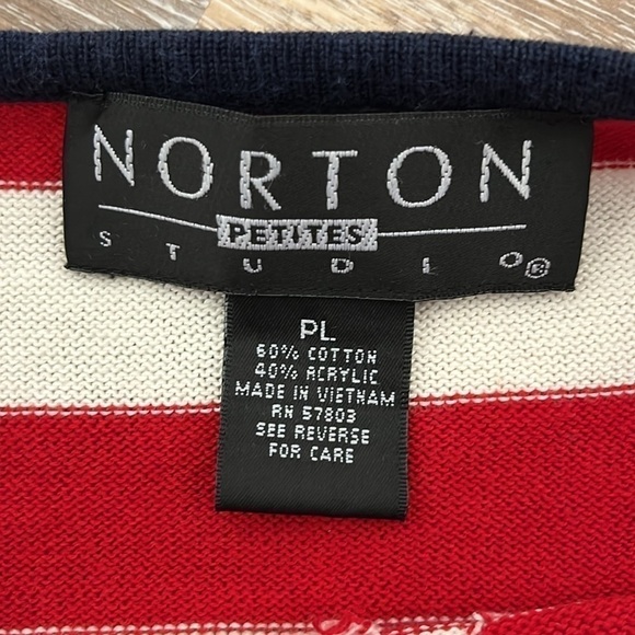 Norton Studio Petite Star and Stripes Sweater Red White Blue Women’s Size PL - Picture 5 of 14